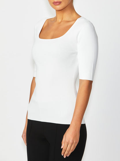 Women's Knit Easy Fit Stretch Top in Ivory | Milano