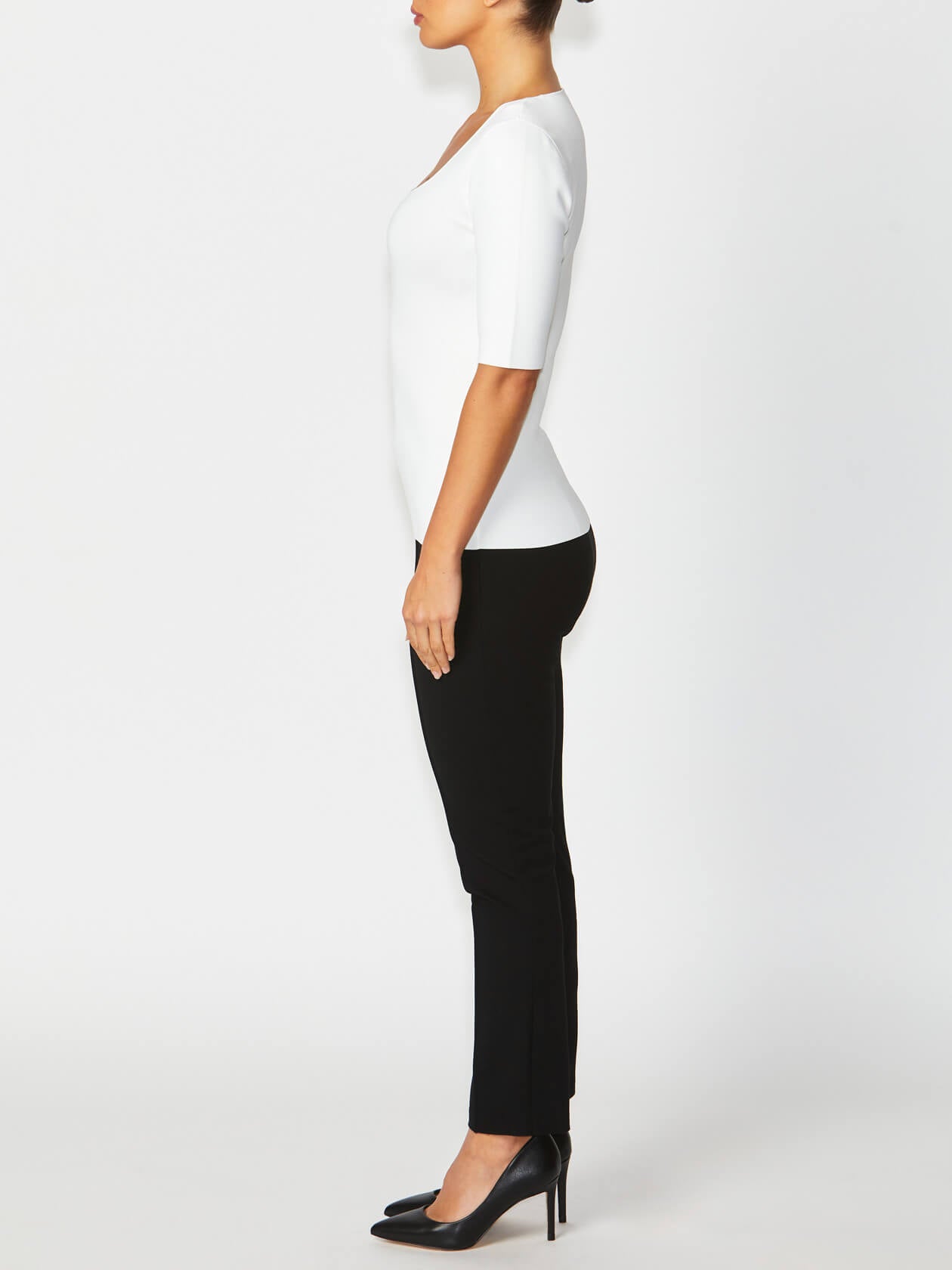 Women's Knit Easy Fit Stretch Top in Ivory | Milano