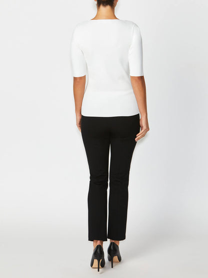 Women's Knit Easy Fit Stretch Top in Ivory | Milano