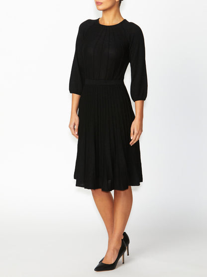 Women's Lurex Knit Fit & Flare Dress in Black | Pia