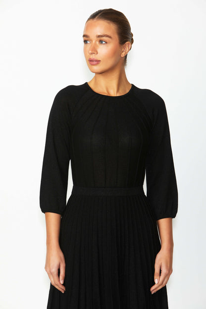 Women's Lurex Knit Fit & Flare Dress in Black | Pia