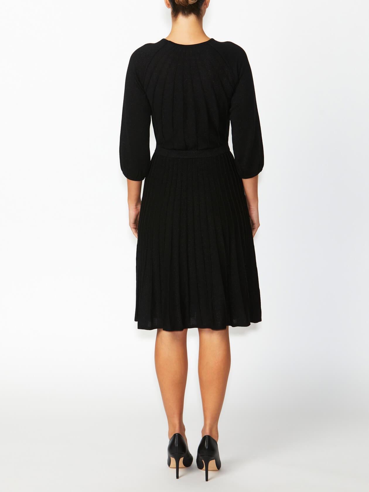 Women's Lurex Knit Fit & Flare Dress in Black | Pia