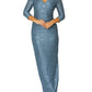 Aurelia Steel Blue Stretch Lace Gown