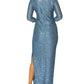 Aurelia Steel Blue Stretch Lace Gown