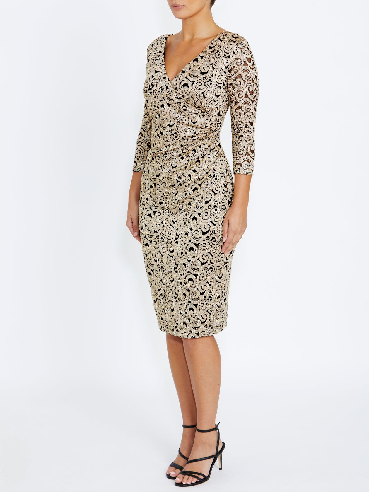 Aurelia Black and Gold Stretch Lace Dress