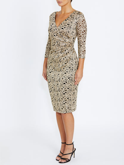 Aurelia Black and Gold Stretch Lace Dress