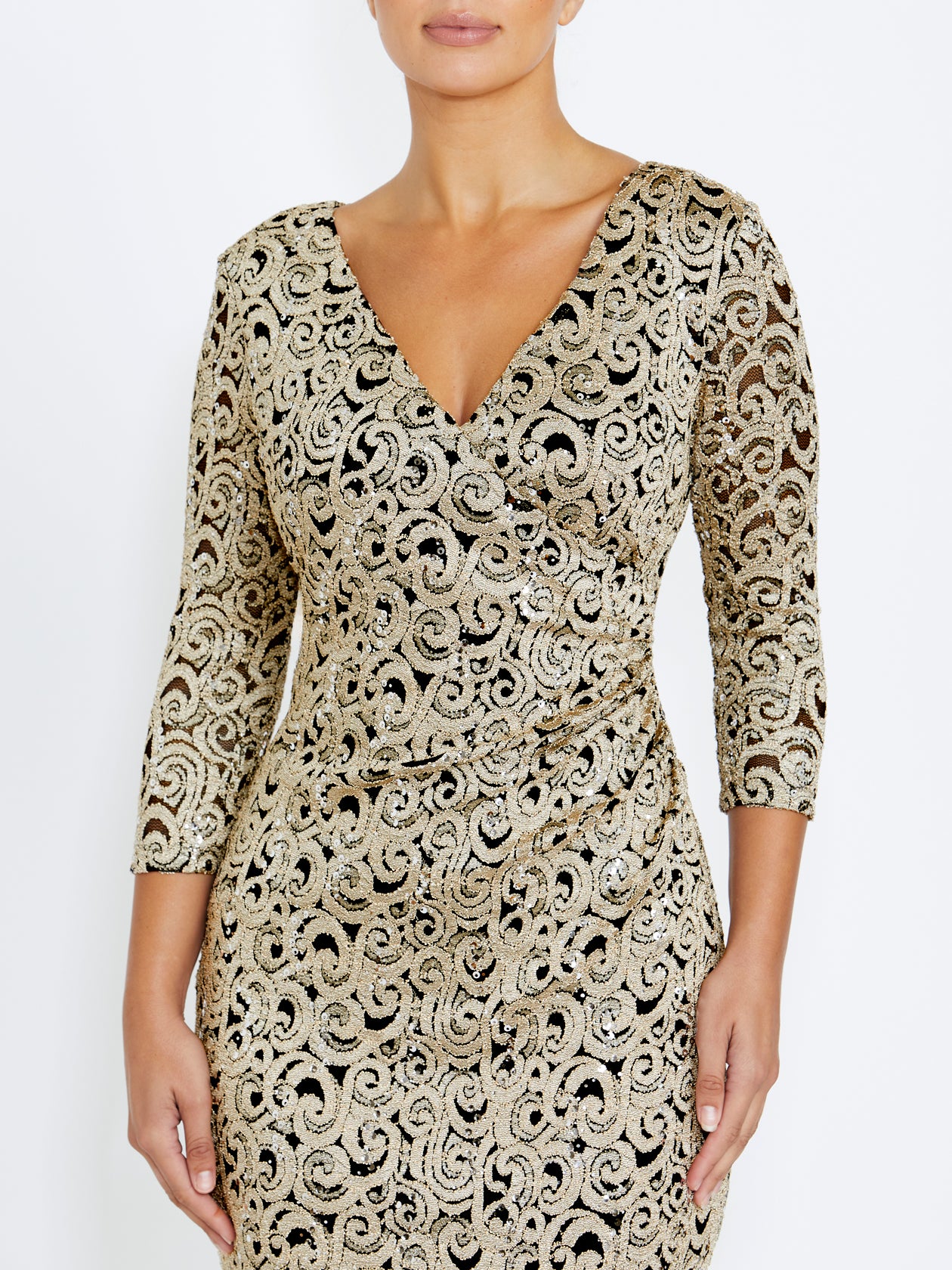 Aurelia Black and Gold Stretch Lace Dress