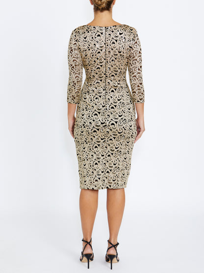Aurelia Black and Gold Stretch Lace Dress