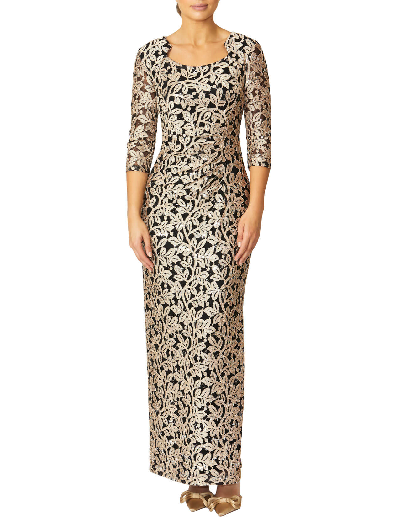 Helena Golden Stretch Lace Gown