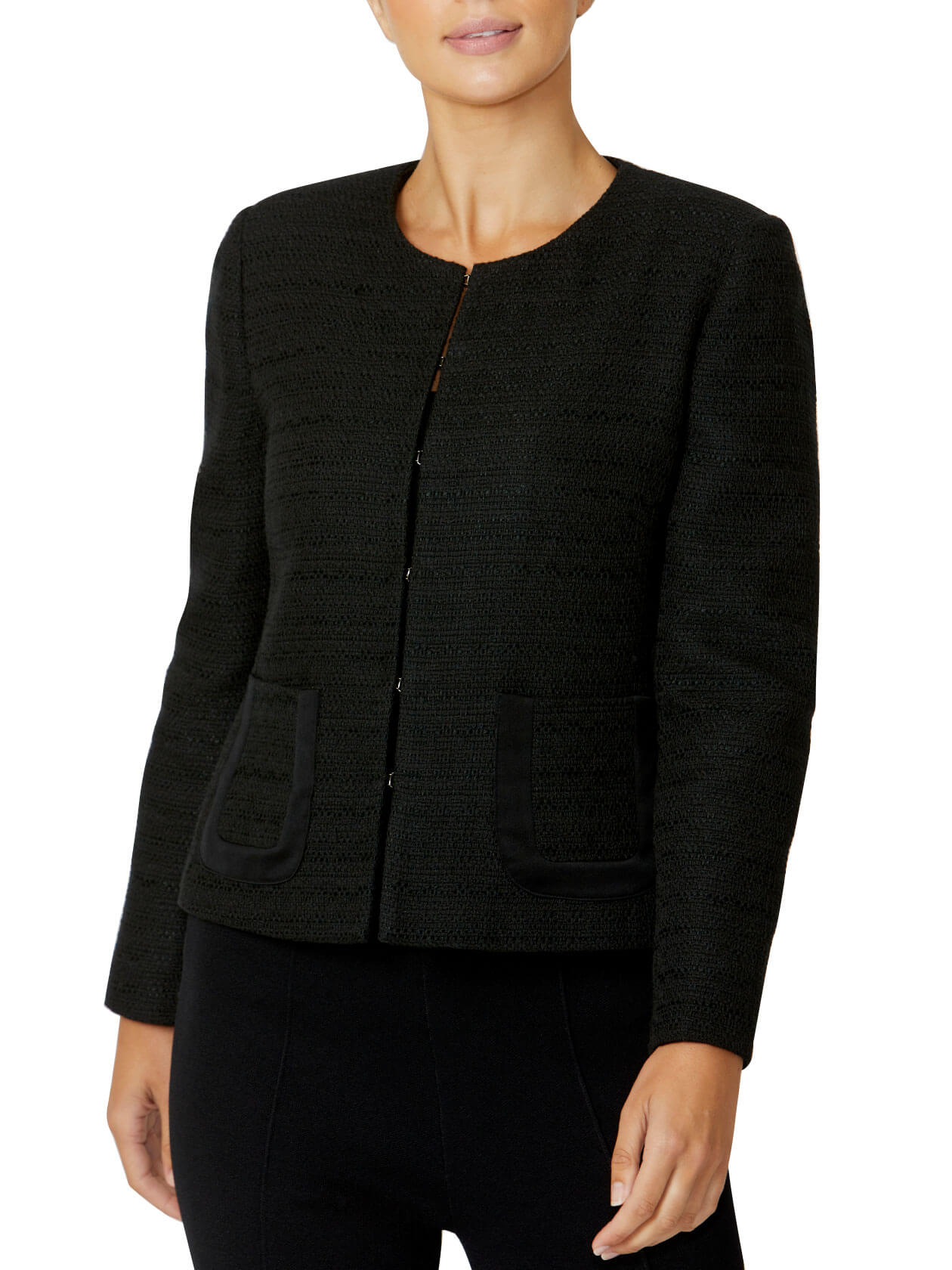 Women's Tweed Easy Fit Jacket in Black | Alison