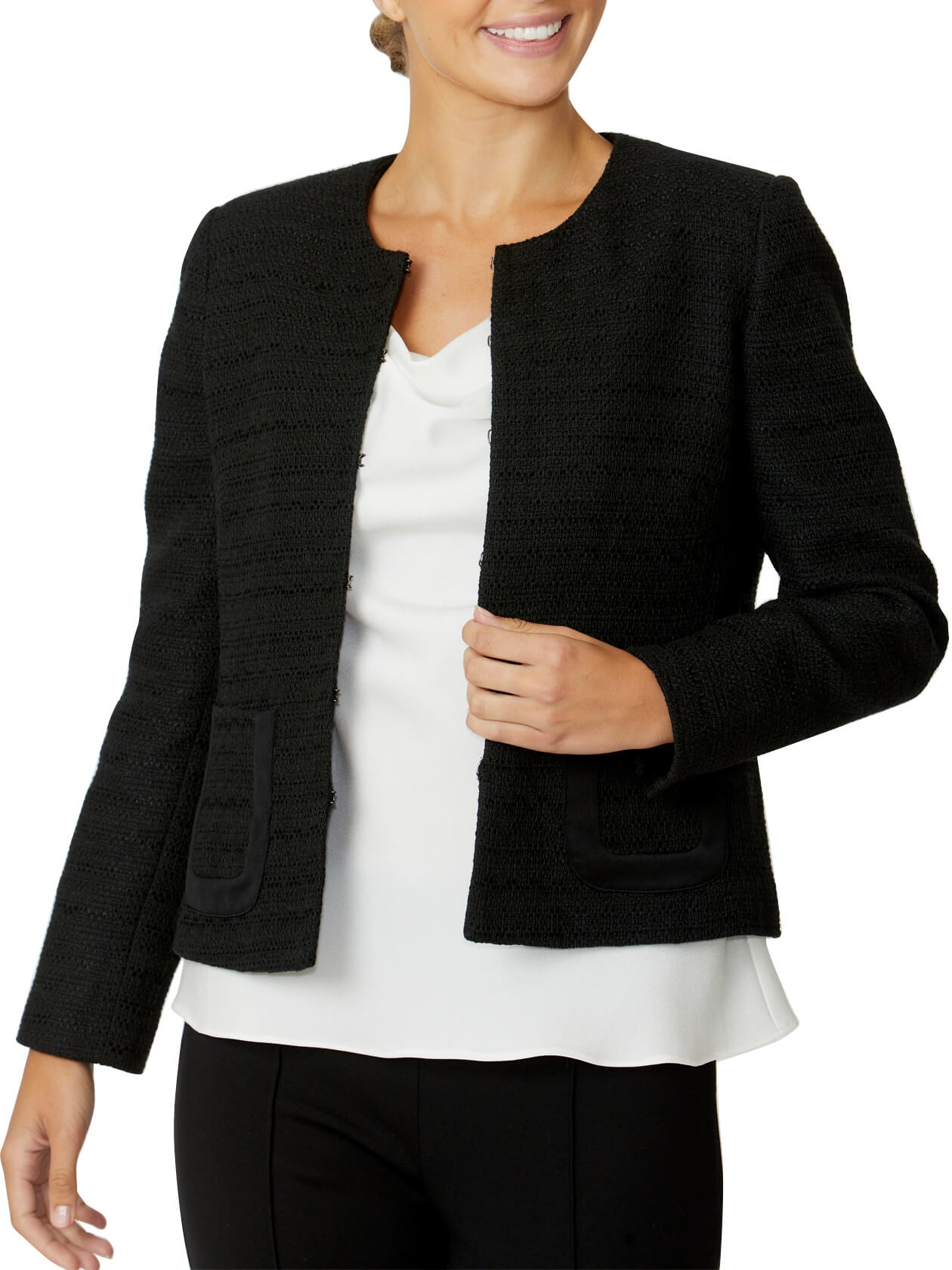 Women's Tweed Easy Fit Jacket in Black | Alison