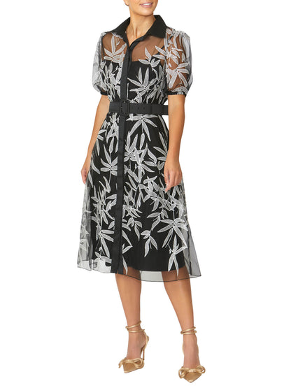 Women's Embroidered Mesh Fit and Flare Shirtdress Dress