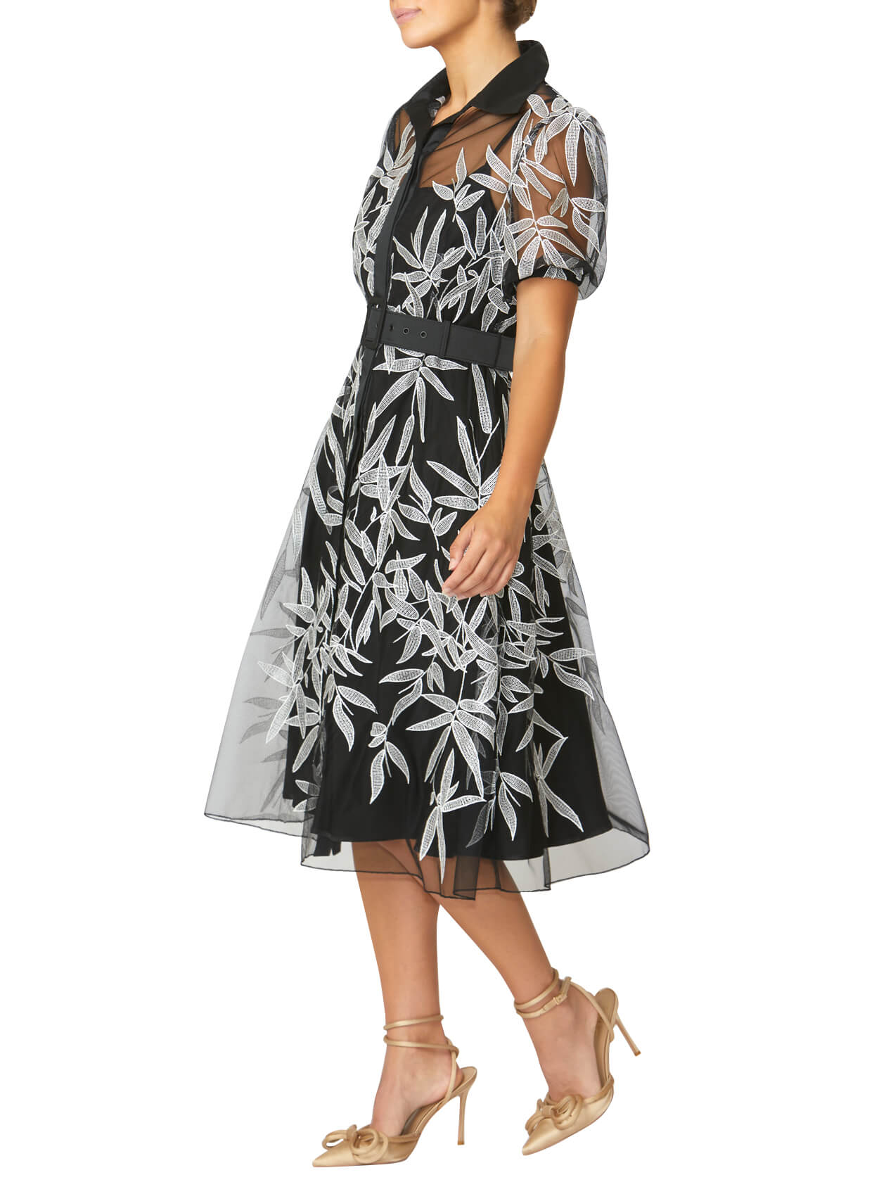 Women's Embroidered Mesh Fit and Flare Shirtdress Dress