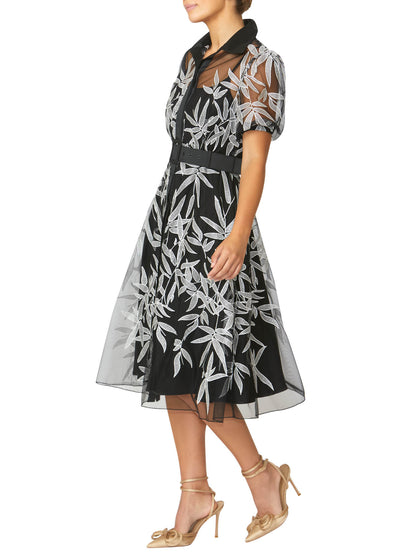 Women's Embroidered Mesh Fit and Flare Shirtdress Dress