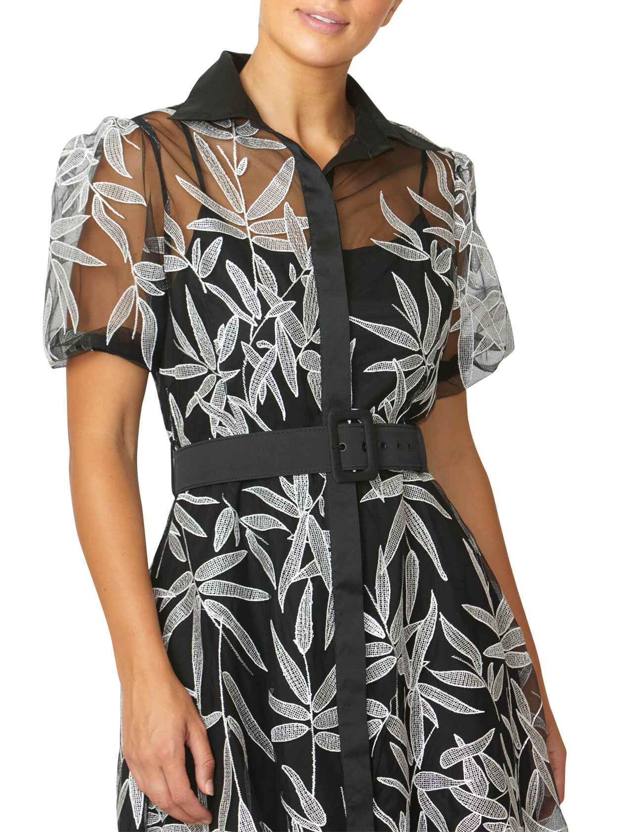 Women's Embroidered Mesh Fit and Flare Shirtdress Dress