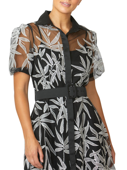 Women's Embroidered Mesh Fit and Flare Shirtdress Dress