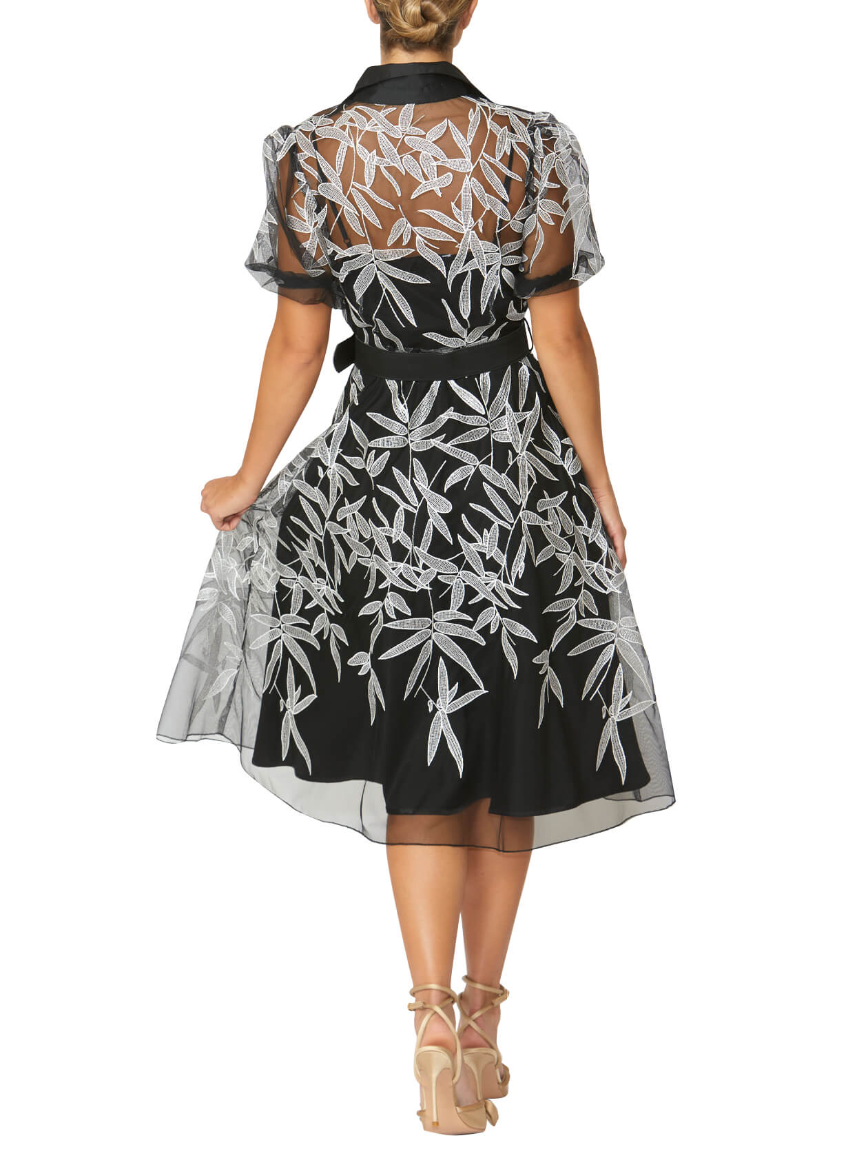 Women's Embroidered Mesh Fit and Flare Shirtdress Dress