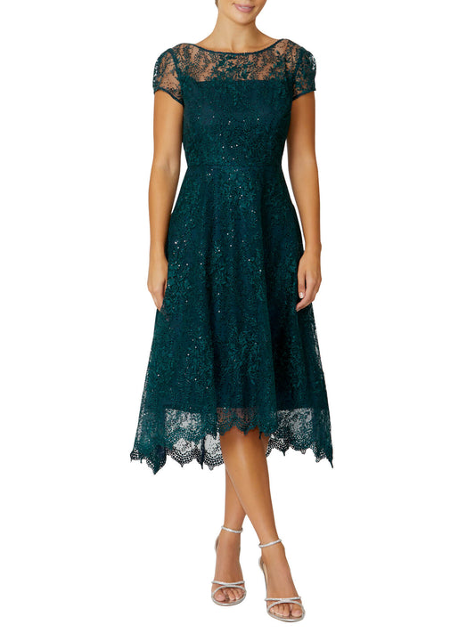 Women's Embroidered Fit & Flare A-Line Dress in Green