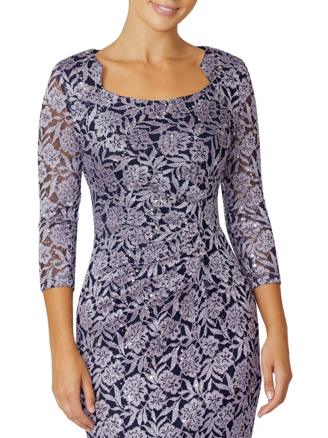 Helena Lilac and Navy Stretch Lace Dress