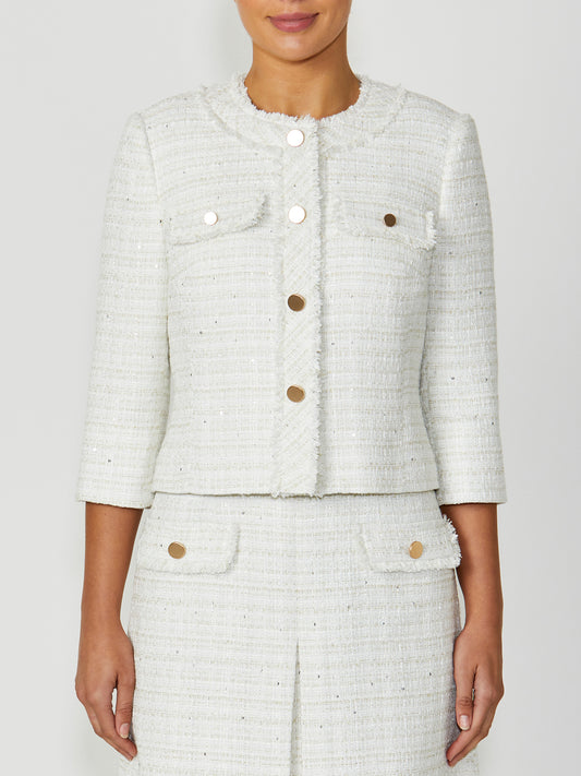 Women's Tweed Cropped Jacket in ivory | Tabitha