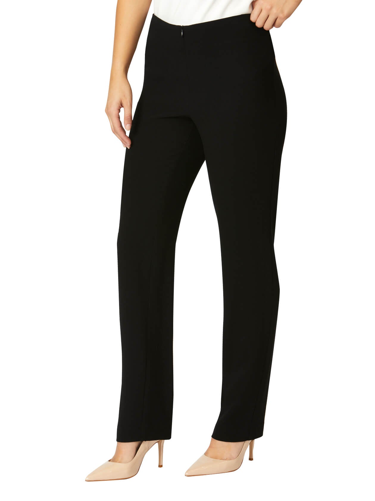 Black crepe straight leg trousers clearance