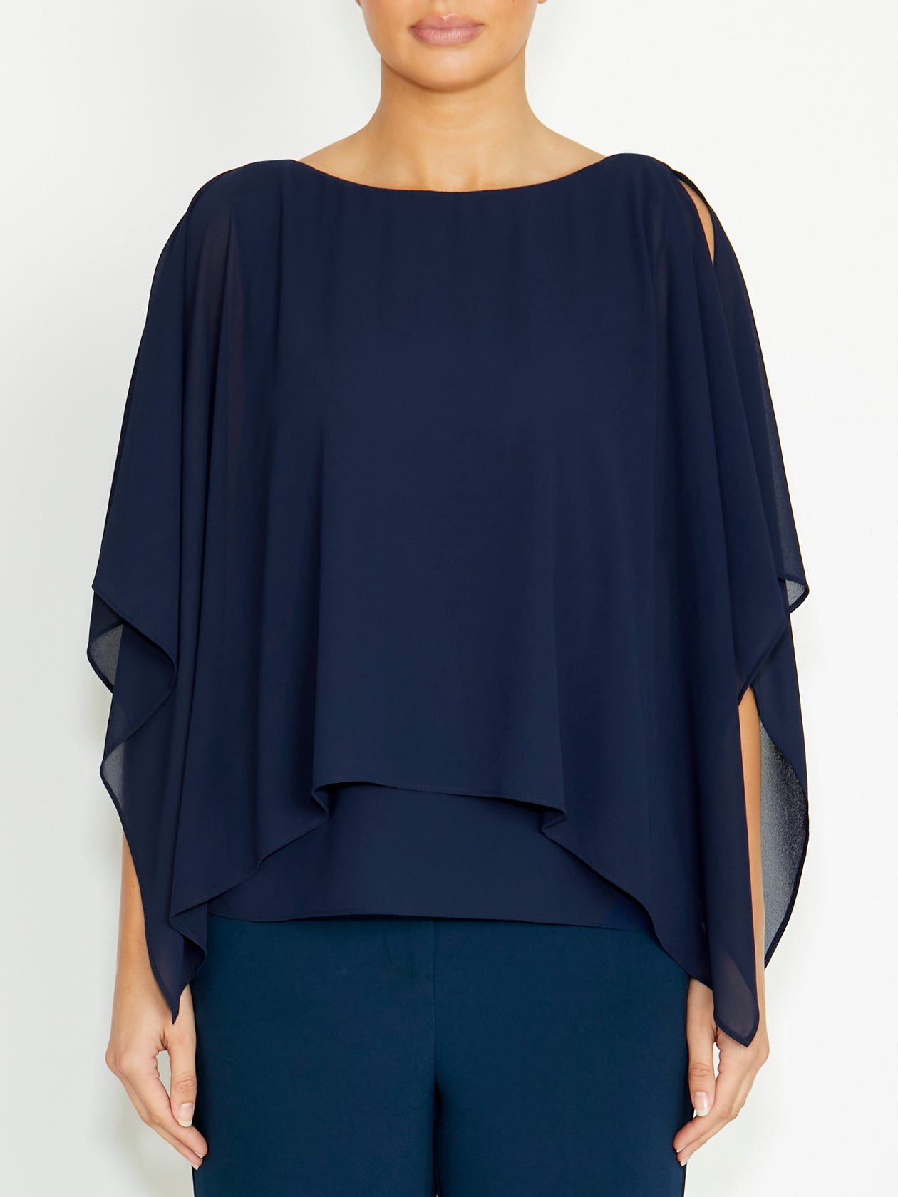 Silvana Navy Chiffon Top