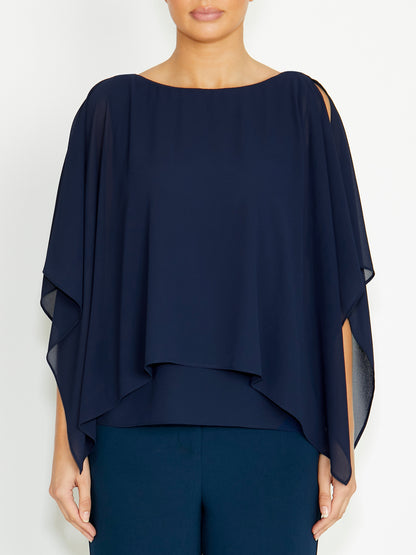 Silvana Navy Chiffon Top