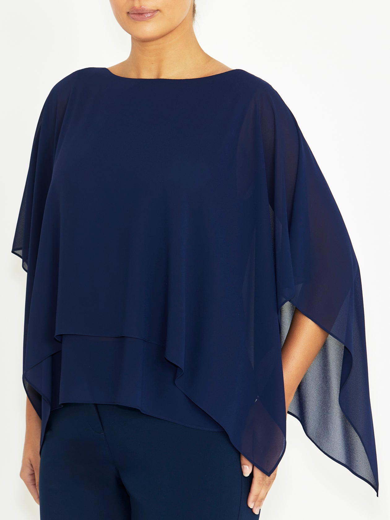 Women's Chiffon Cold Shoulder Top in Navy | Silvana
