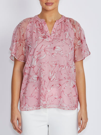 Tammi Pink Floral Chiffon Blouse