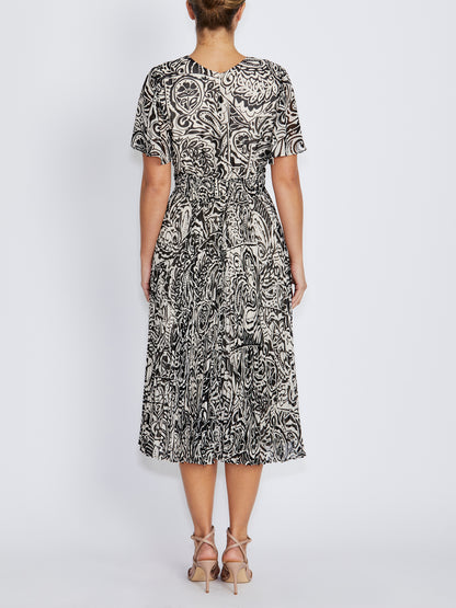 Zoey Black Ivory Paisley Pleated Dress