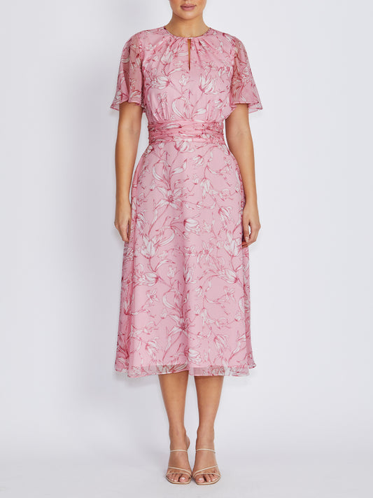 Georgia Pink Floral Chiffon Dress