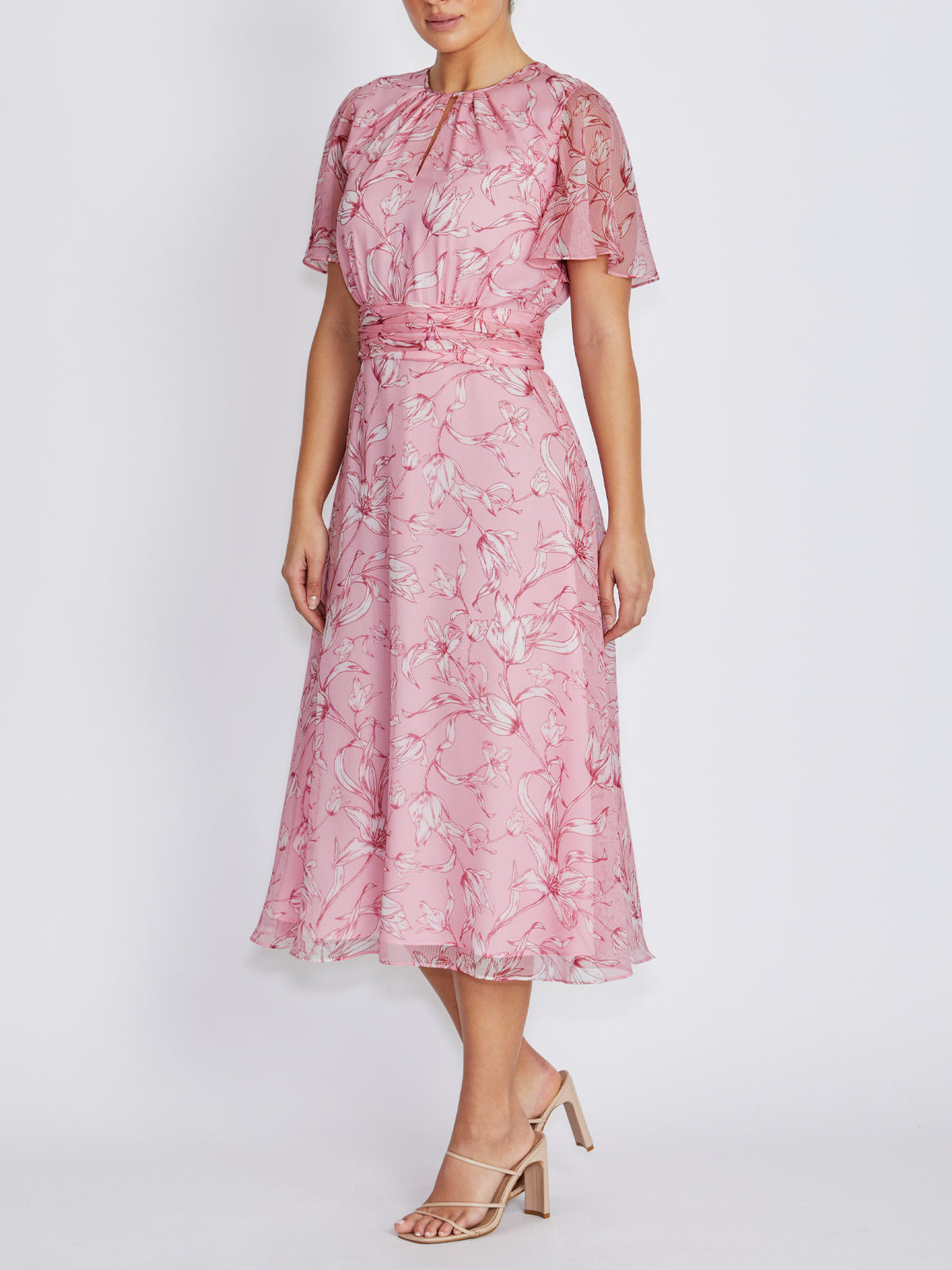 Georgia Pink Floral Chiffon Dress