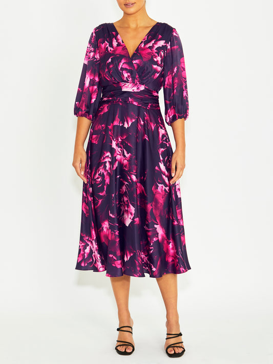 Elena Fuchsia Rose Midi Dress