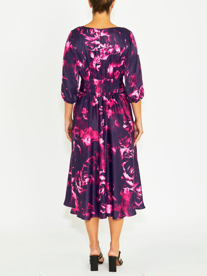 Elena Fuchsia Rose Midi Dress