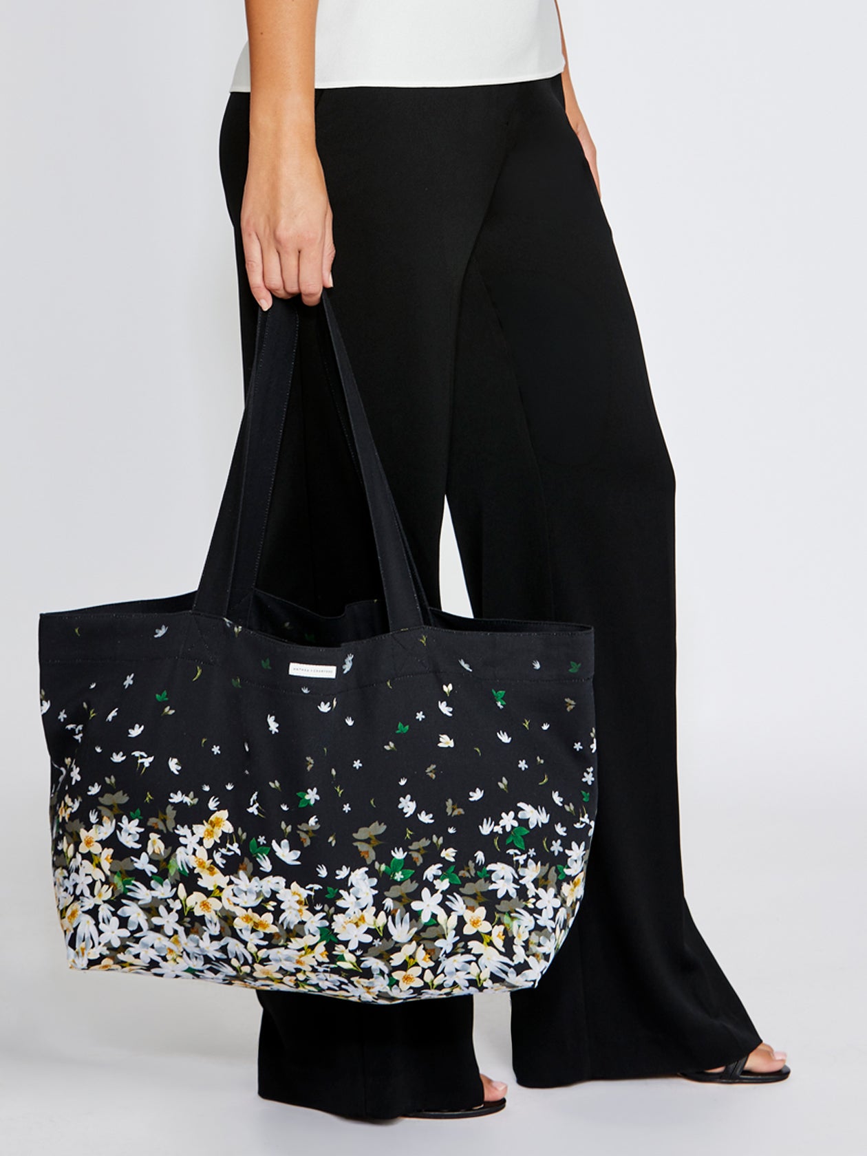 Black Floral Cotton Tote Bag