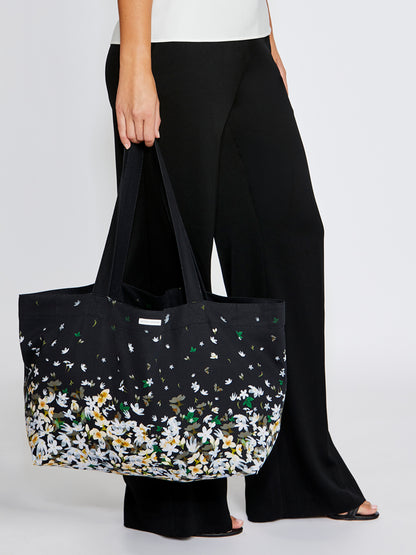 Black Floral Cotton Tote Bag