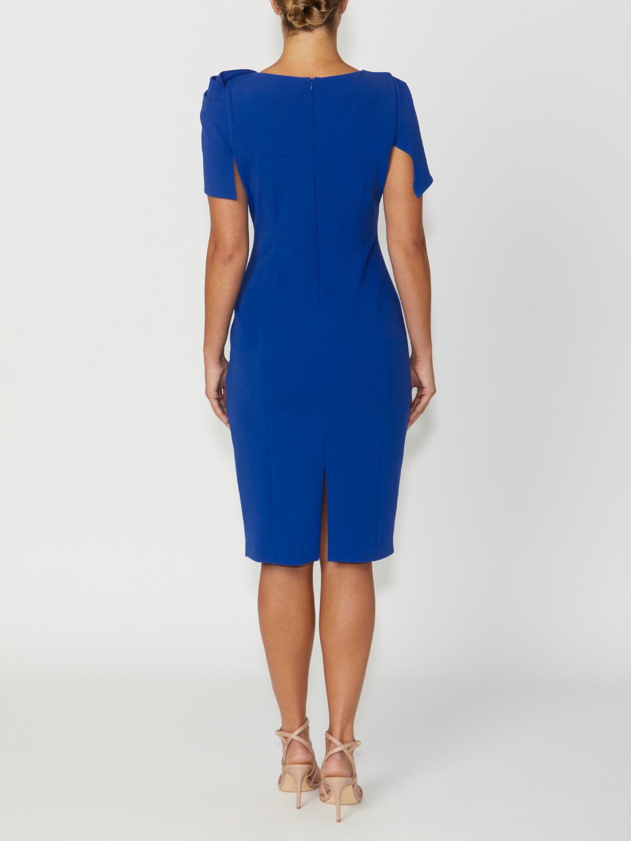 Women's Crepe Asymmetrical Dress in Blue | Juno