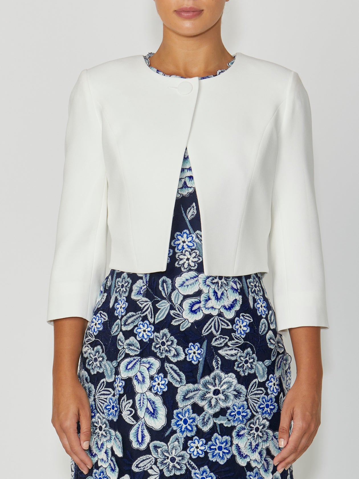 Ivory Crepe Single Button Jacket | Anthea Crawford