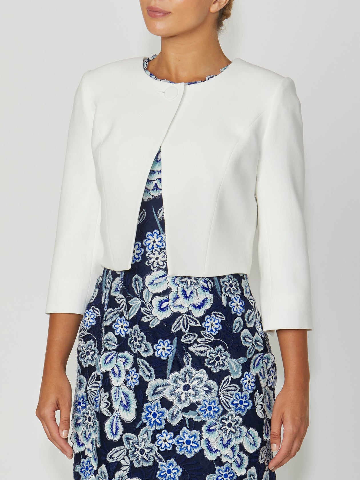 Ivory Crepe Single Button Jacket | Anthea Crawford