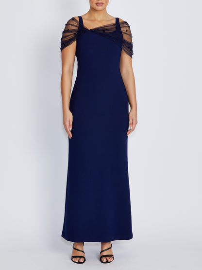 Isla Navy Stretch Crepe Gown