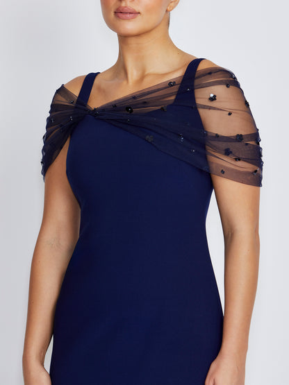 Isla Navy Stretch Crepe Gown