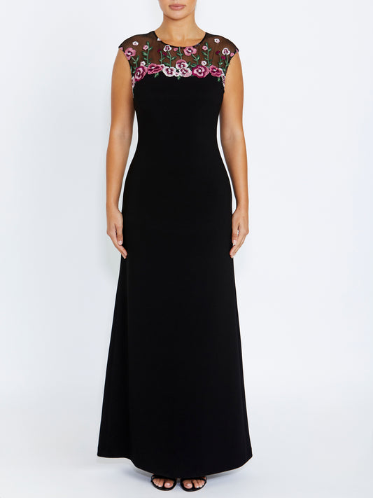Women's Crepe Floor Length Gown in Black, Pink and Green | Paloma