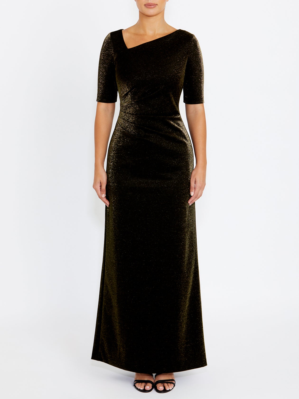 Women's Crepe Floor Length Gown in Gold | Odette