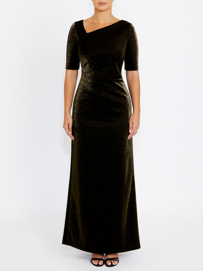Women's Crepe Floor Length Gown in Gold | Odette