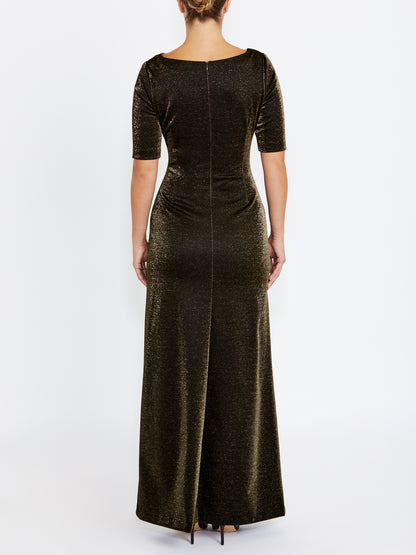 Women's Crepe Floor Length Gown in Gold | Odette