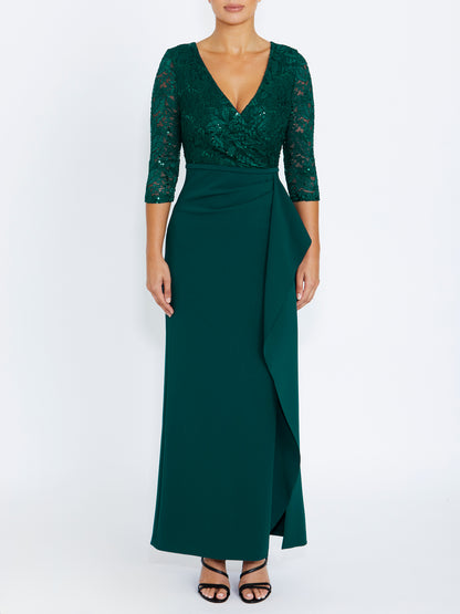 Women's Crepe Floor Length Gown in Green | Lyndal