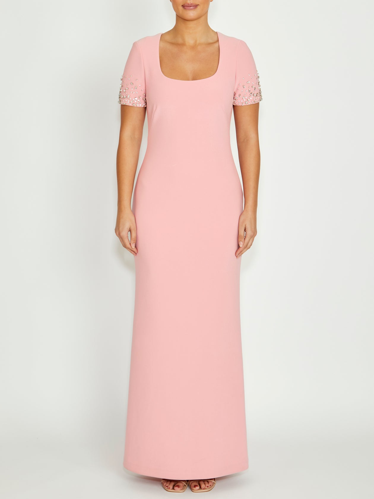 Floor-Length Stretch Crepe Gown Steel Grey