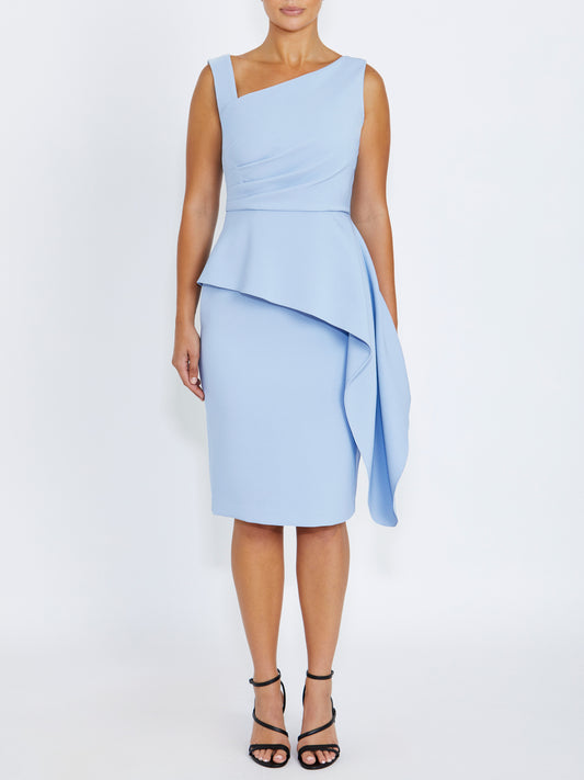 Women's Crepe Ruffle Front Dress in Blue | Marcia