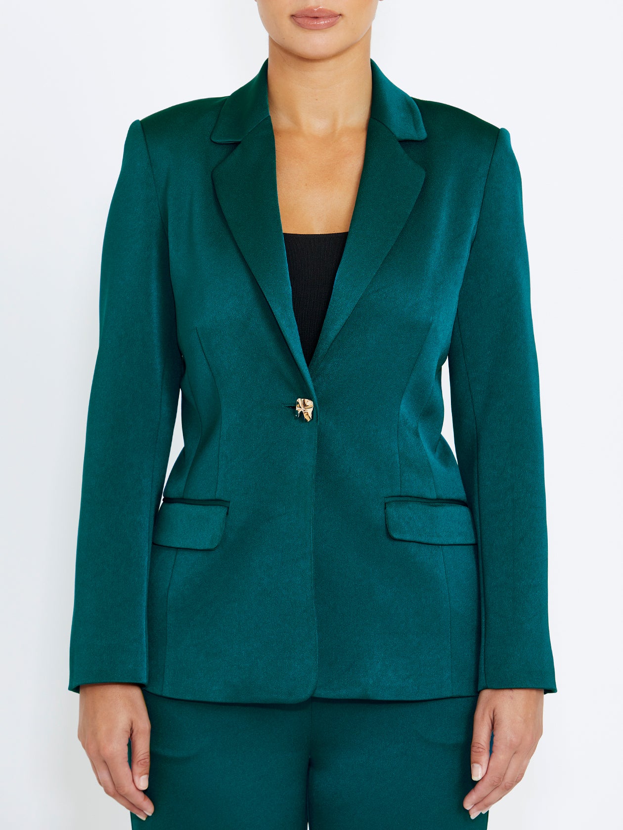 Women's Crepe Single Button Jacket in Green | Matina