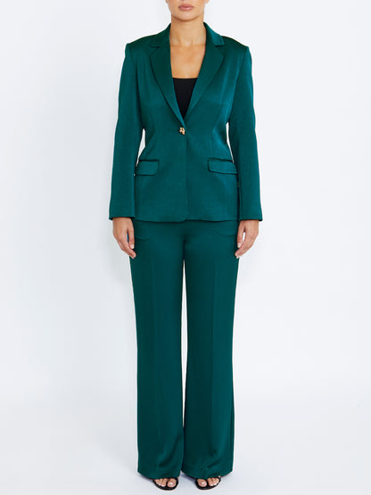 Women's Crepe Single Button Jacket in Green | Matina